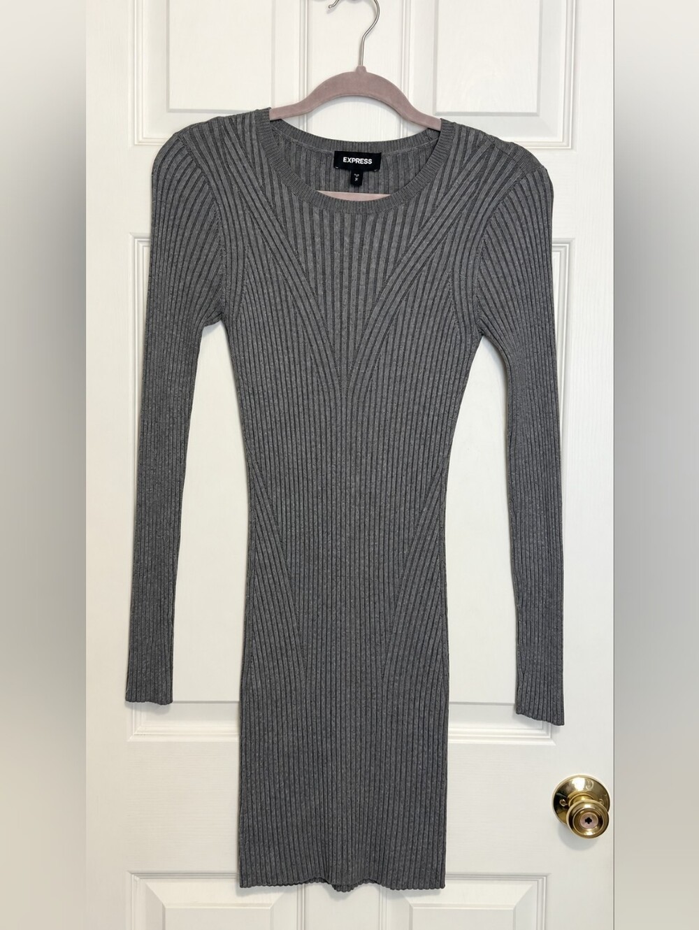 Express Gray Ribbed Bodycon Sweater Dress Size Small Long Sleeve